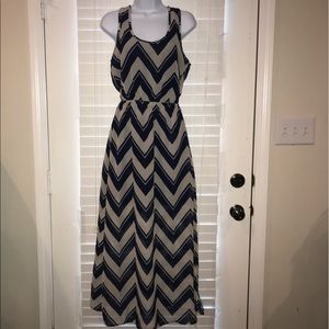 Indulge Navy Blue & tan long maxi dress